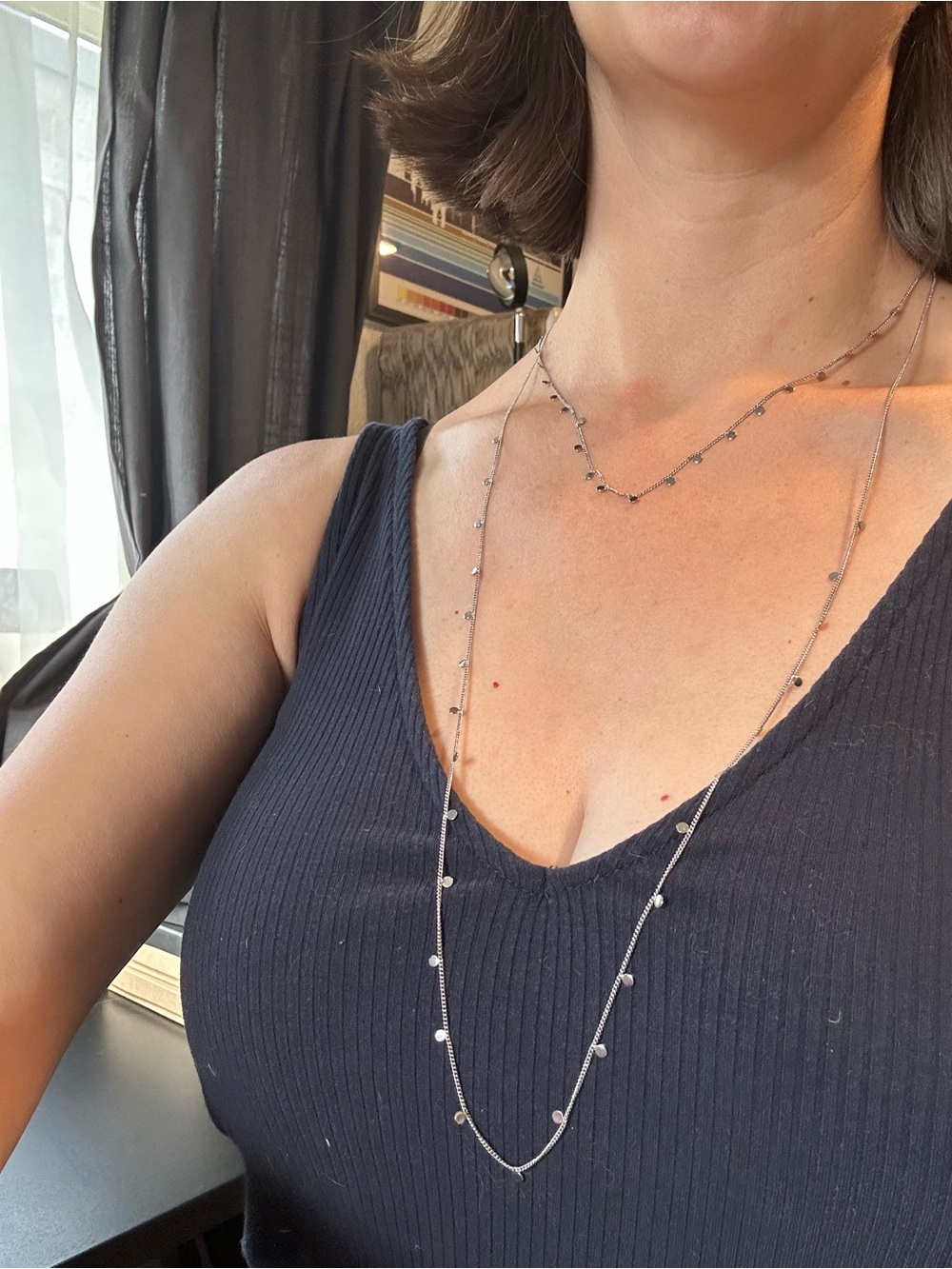 Delicate Silver Layered Station Necklace.Women Jewelry. Confetti. Discs. Layered